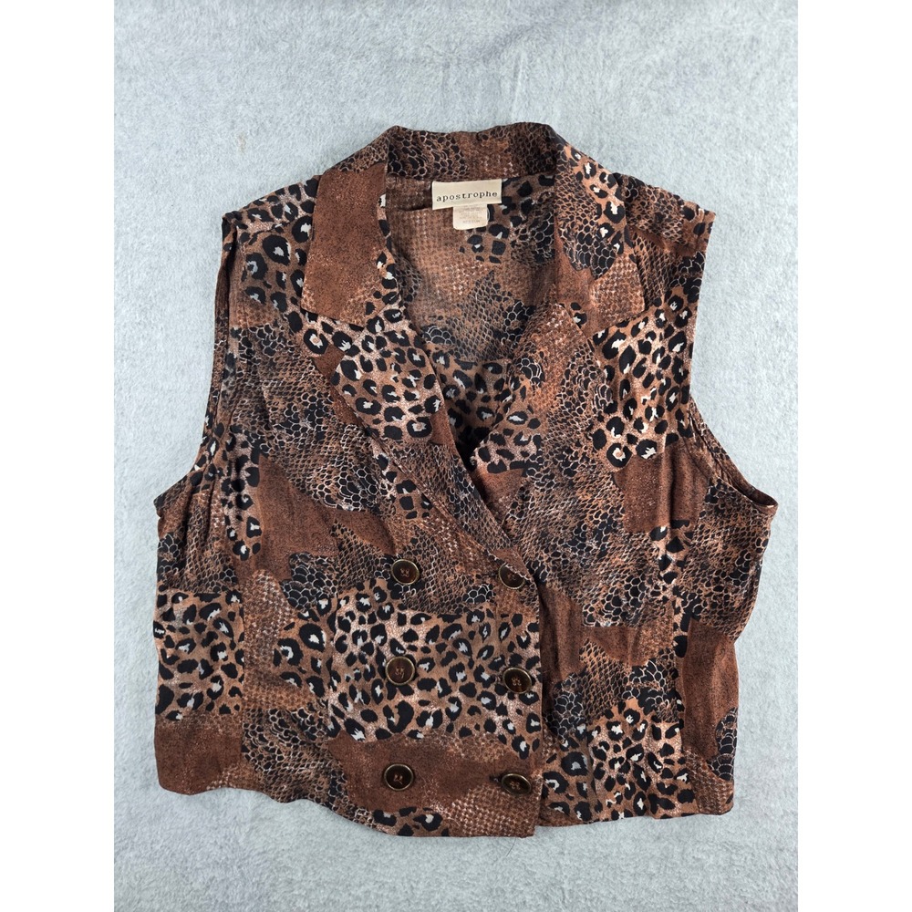 Apostrophe Vest Women Medium Brown Animal Print Double Breasted Sleeveless Top